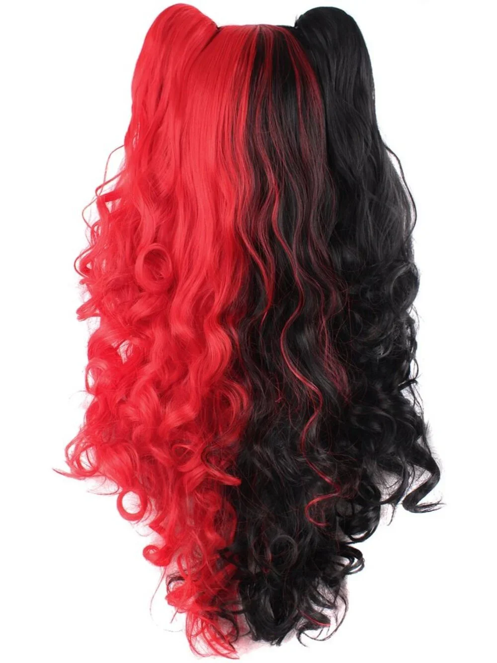 Women's Black Red Synthetic Lolita Long Curly Clip On Ponytails Cosplay Wigs
